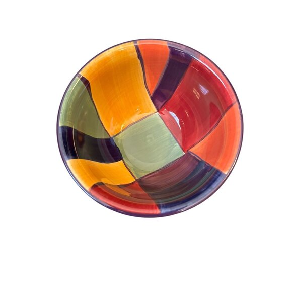 Corsica Hand Painted small Bowl Multicolored Check Block design 4 1/2" x 2 1/2" - Picture 2 of 5